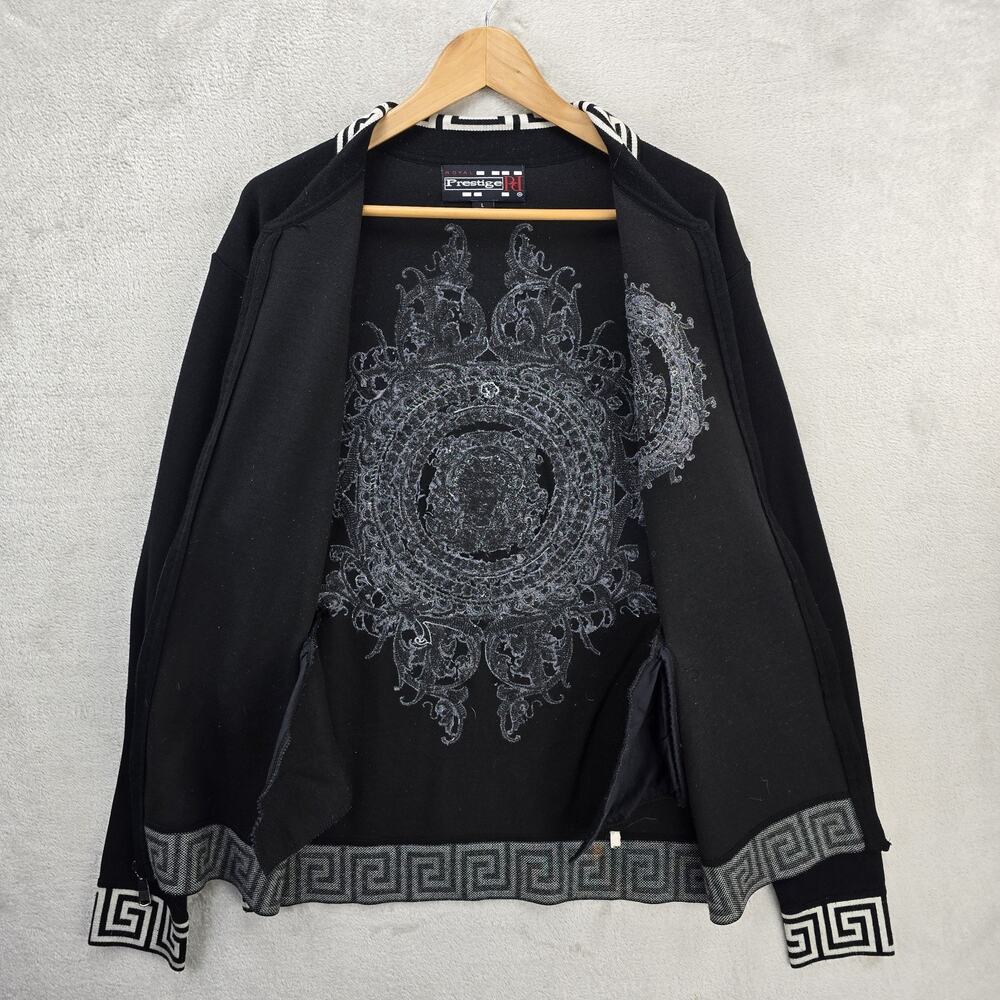 Vintage Royal Prestige Full Zip Jacket Large Black Embroidered Medusa Greek Key - Picture 8 of 16